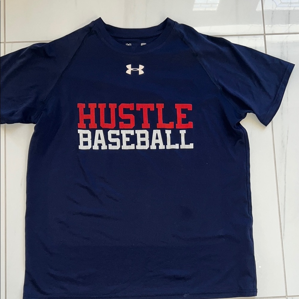 Under Armour Navy Hustle Baseball Loose Heat Gear T-Shirt Size Small